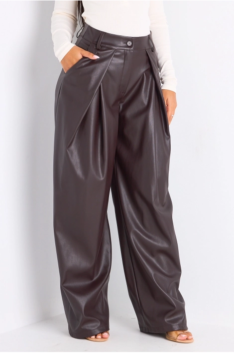 Pantalon simili cuir marron