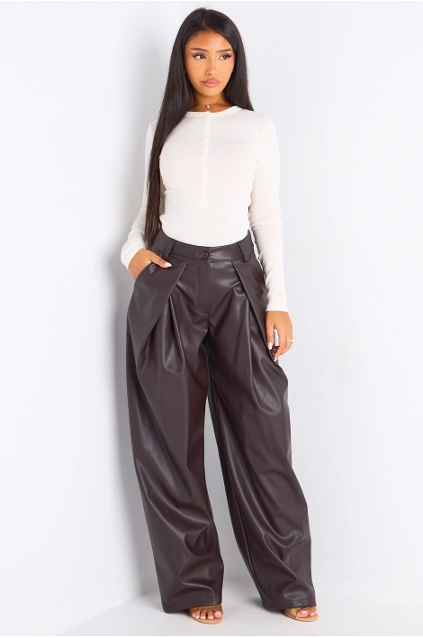 Pantalon simili cuir marron