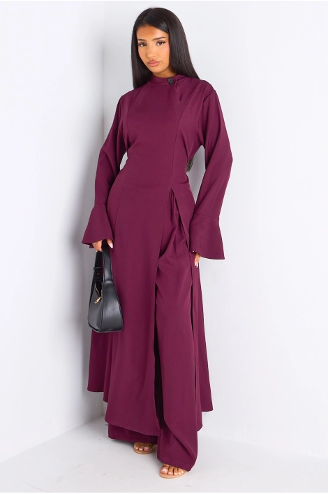 Ensemble 2 pièces : blouse + pantalon prune