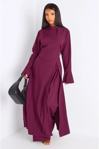 Ensemble 2 pièces : blouse + pantalon prune