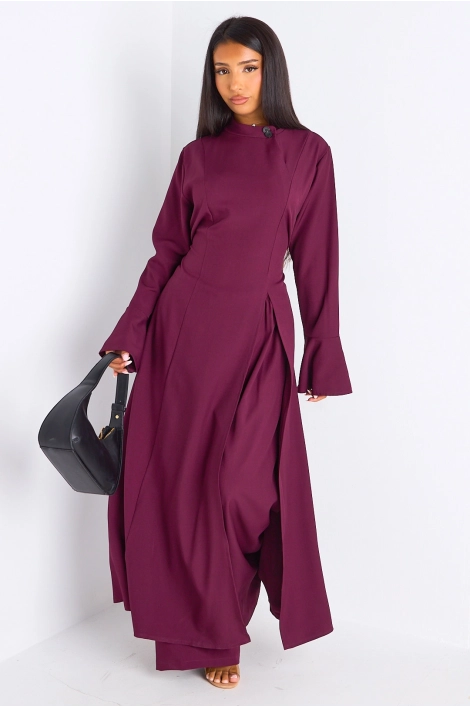 Ensemble 2 pièces : blouse + pantalon prune