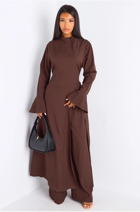 Ensemble 2 pièces : blouse + pantalon marron