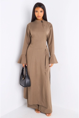 Ensemble 2 pièces : blouse + pantalon taupe