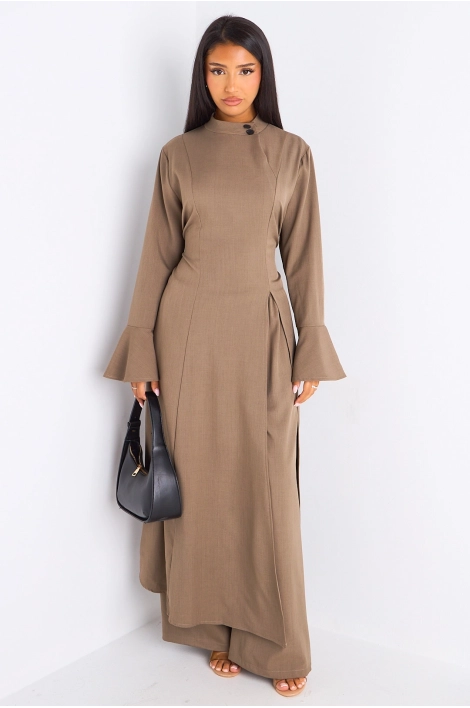 Ensemble 2 pièces : blouse + pantalon taupe