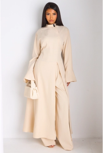 Ensemble 2 pièces : blouse + pantalon beige