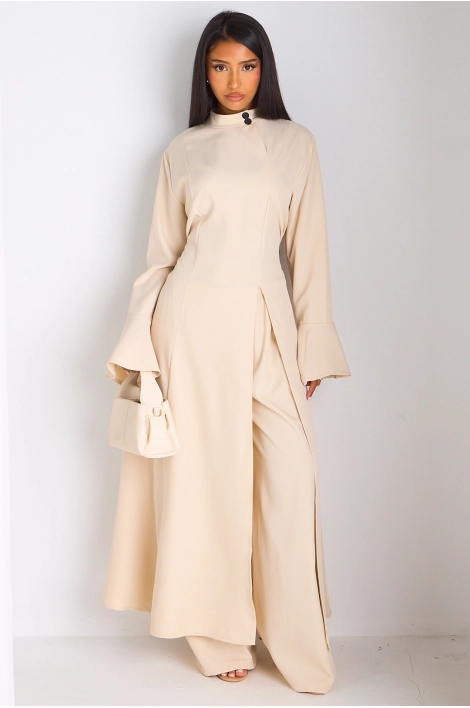Ensemble 2 pièces : blouse + pantalon beige