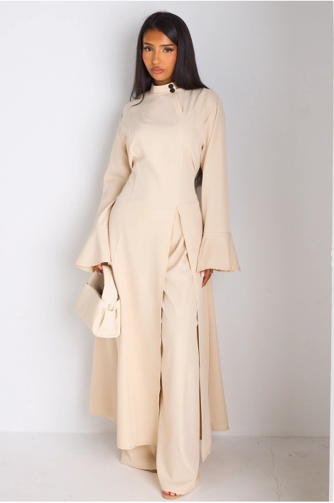 Ensemble 2 pièces : blouse + pantalon beige