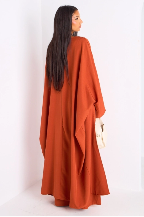 Ensemble deux pièces orange longue blouse asymétrique + pantalon coupe droite