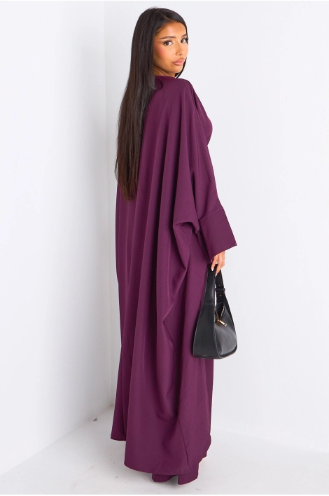 Ensemble deux pièces prune longue blouse asymétrique + pantalon coupe droite