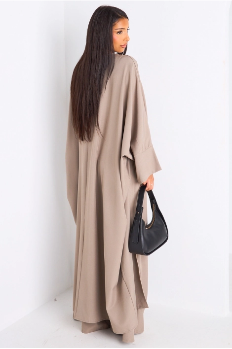 Ensemble deux pièces taupe longue blouse asymétrique + pantalon coupe droite