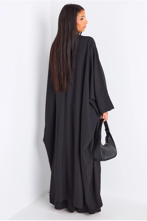 Ensemble deux pièces noir longue blouse asymétrique + pantalon coupe droite