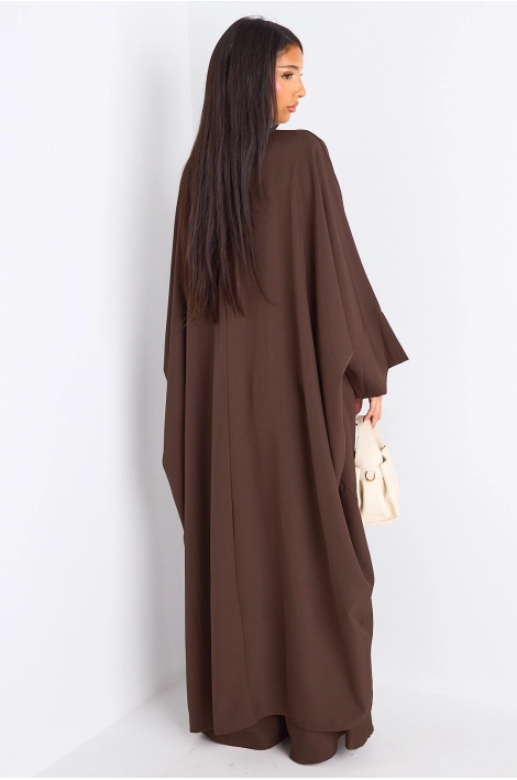 Ensemble deux pièces marron longue blouse asymétrique + pantalon coupe droite