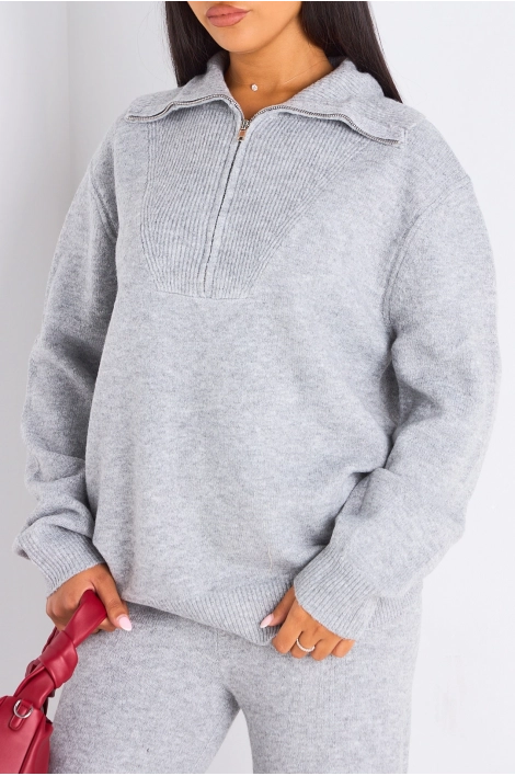 Ensemble deux pièces gris pull + jogging coupe droite en laine