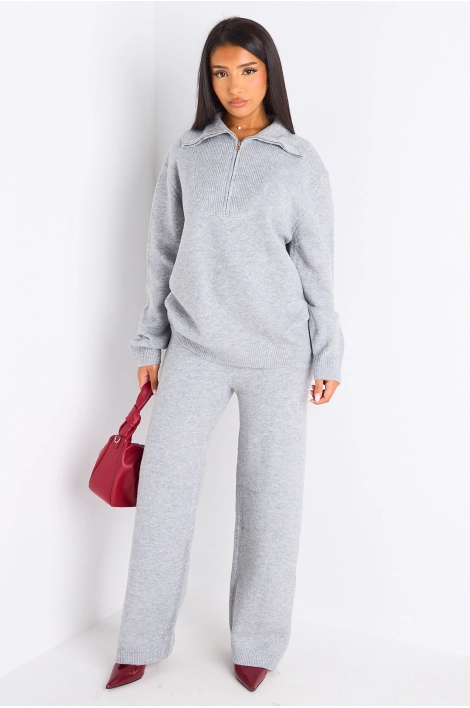 Ensemble deux pièces gris pull + jogging coupe droite en laine