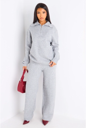 Ensemble deux pièces gris pull + jogging coupe droite en laine