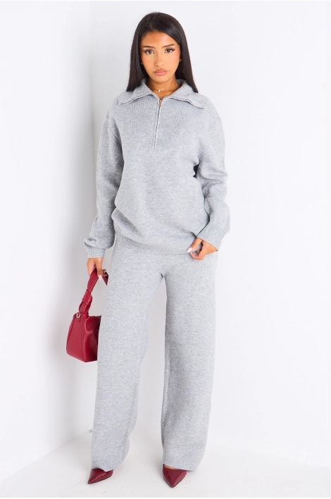 Ensemble deux pièces gris pull + jogging coupe droite en laine