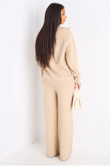 Ensemble deux pièces taupe pull + jogging coupe droite en laine