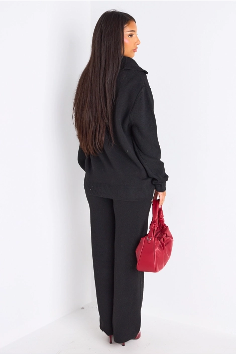 Ensemble deux pièces noir pull + jogging coupe droite en laine