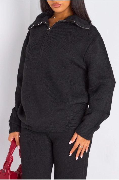 Ensemble deux pièces noir pull + jogging coupe droite en laine