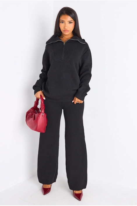 Ensemble deux pièces noir pull + jogging coupe droite en laine