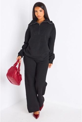 Ensemble deux pièces noir pull + jogging coupe droite en laine