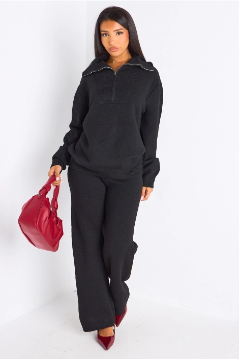 Ensemble deux pièces noir pull + jogging coupe droite en laine