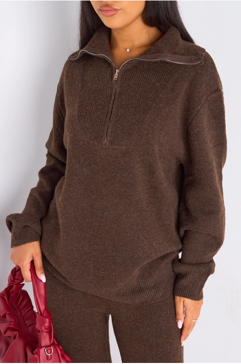 Ensemble deux pièces marron pull + jogging coupe droite en laine