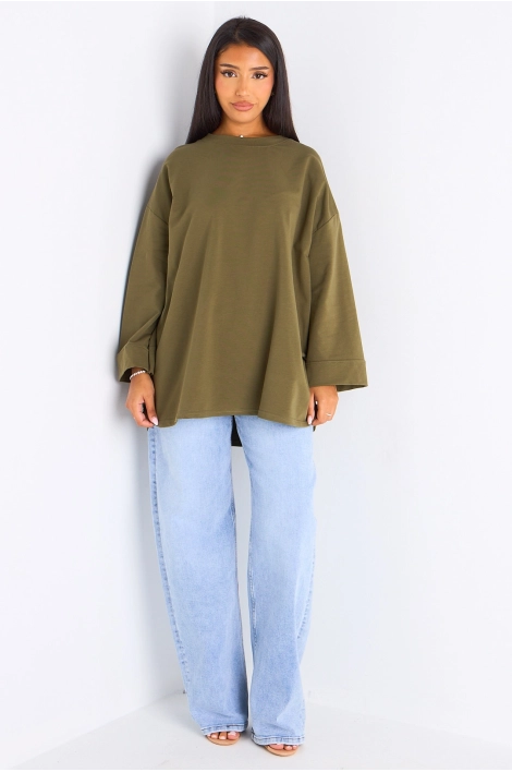 T-shirt mi-long kaki