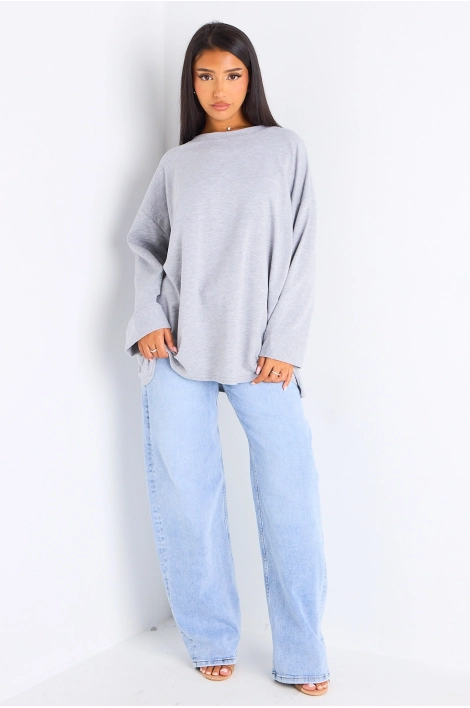 T-shirt mi-long gris clair