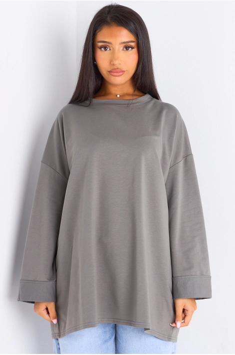 T-shirt mi-long anthracite