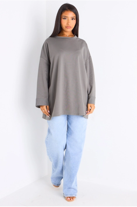 T-shirt mi-long anthracite