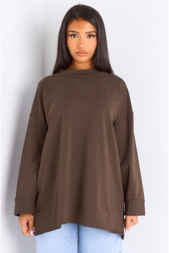 T-shirt mi-long marron