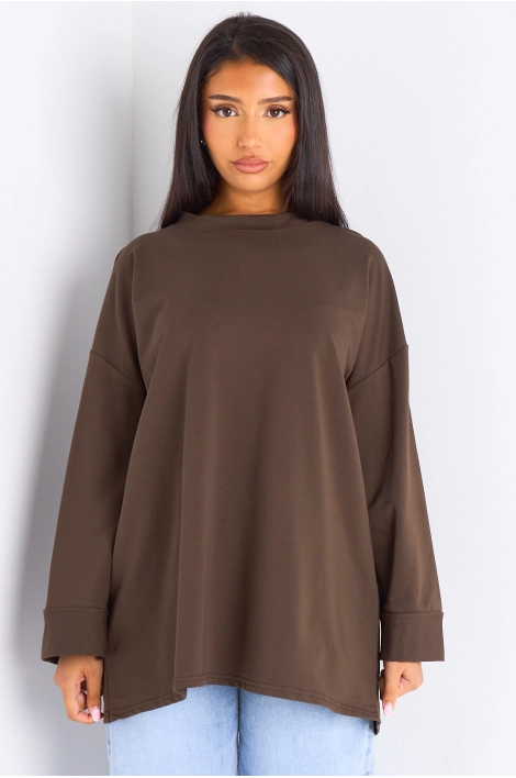 T-shirt mi-long marron
