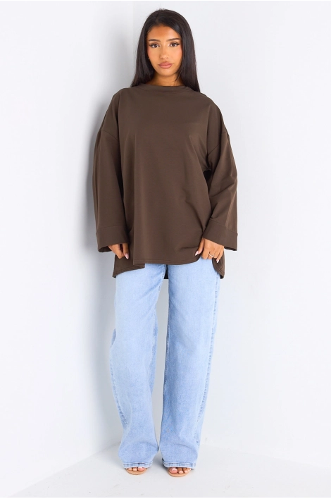 T-shirt mi-long marron