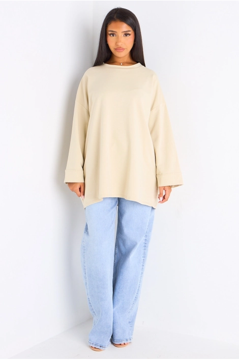 T-shirt mi-long beige