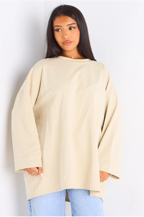 T-shirt mi-long beige