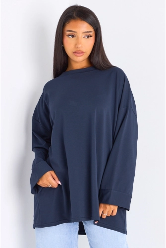 T-shirt mi-long bleu marine
