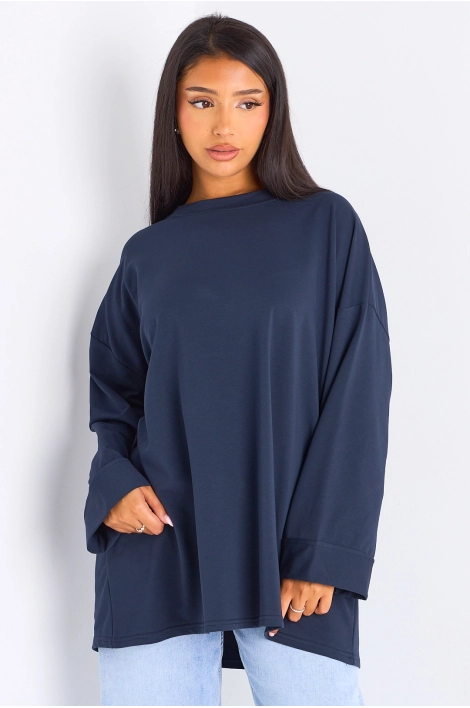 T-shirt mi-long bleu marine