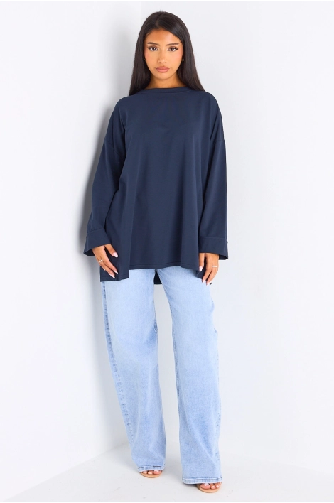 T-shirt mi-long bleu marine