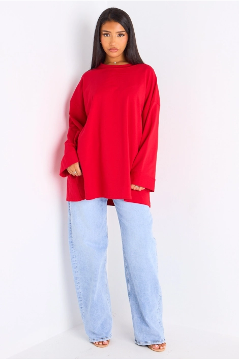 T-shirt mi-long rouge