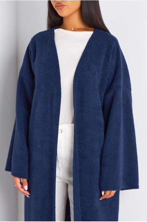 Cardigan bleu marine long à coupe fluide et ouverte