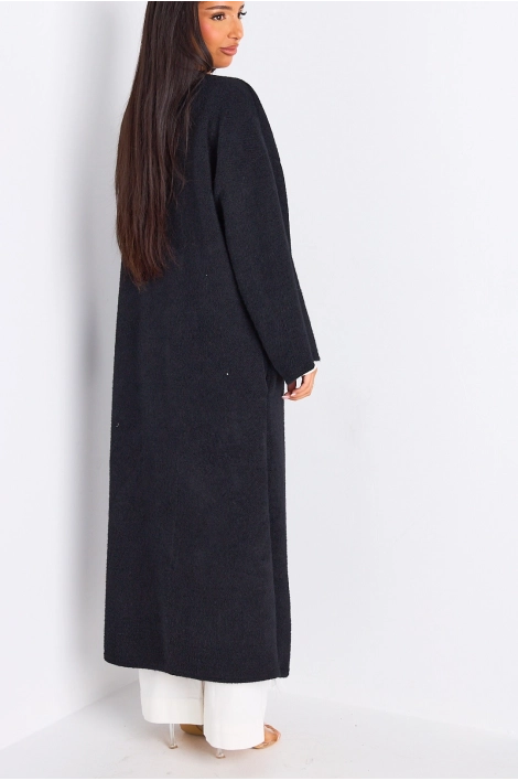 Cardigan noir long à coupe fluide et ouverte