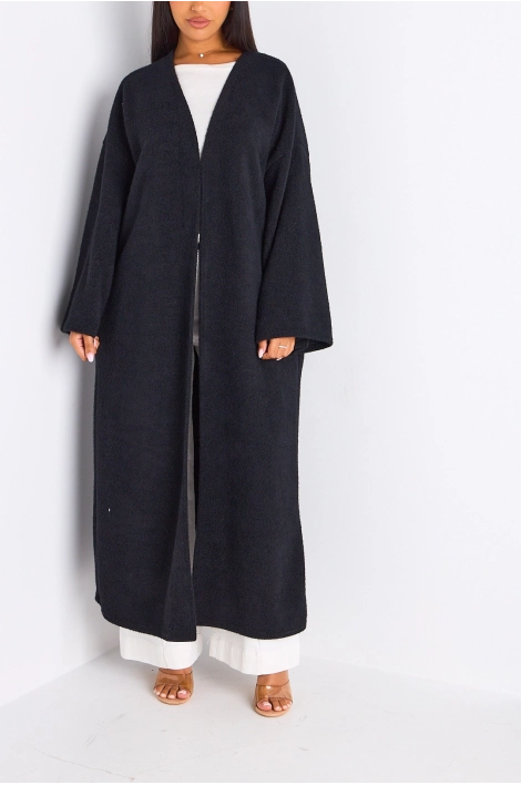 Cardigan noir long à coupe fluide et ouverte