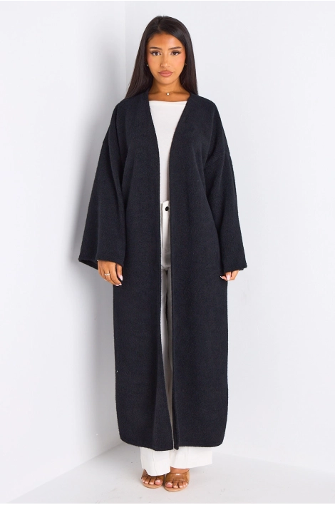 Cardigan noir long à coupe fluide et ouverte