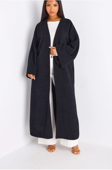 Cardigan noir long à coupe fluide et ouverte
