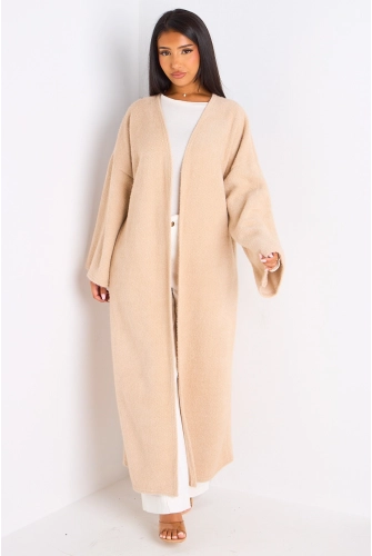 Cardigan beige long à coupe fluide et ouverte