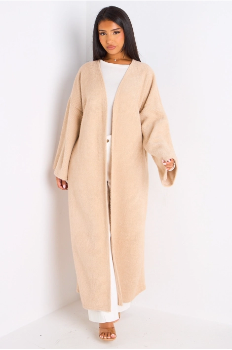 Cardigan beige long à coupe fluide et ouverte