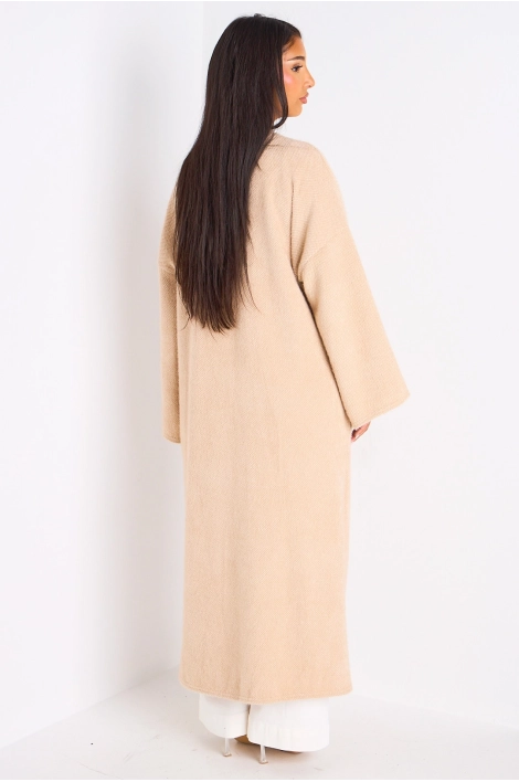 Cardigan beige long à coupe fluide et ouverte