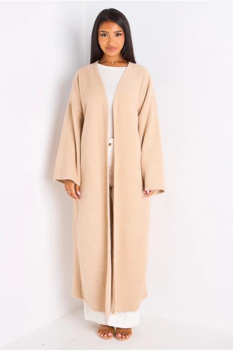 Cardigan beige long à coupe fluide et ouverte