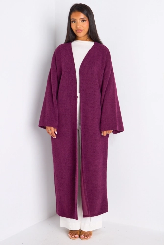 Cardigan prune long à coupe fluide et ouverte